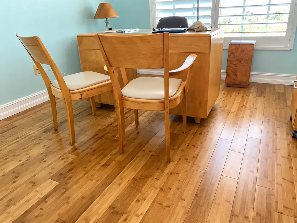 Natural wood flooring in a dining area